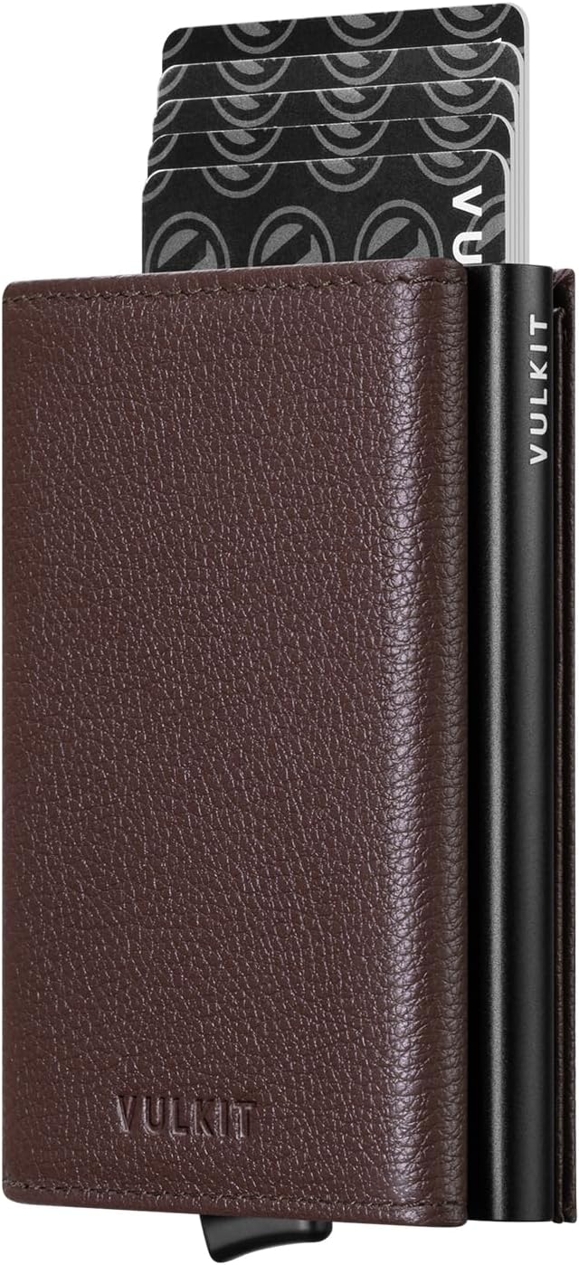 VULKIT Pop up Wallet Minimalist Cash Wallets RFID Blocking Leather Smart Credit Card Holder with Magnetic Closure for Men