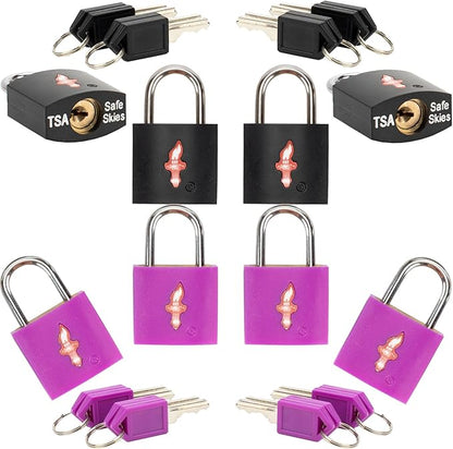 8 Pack TSA Approved Lock,Luggage Lock for Suitcases, Gun Cases & Travel Bags - Solid Brass Security Lock with Colored Shell (8 Colors: Black/Juice)