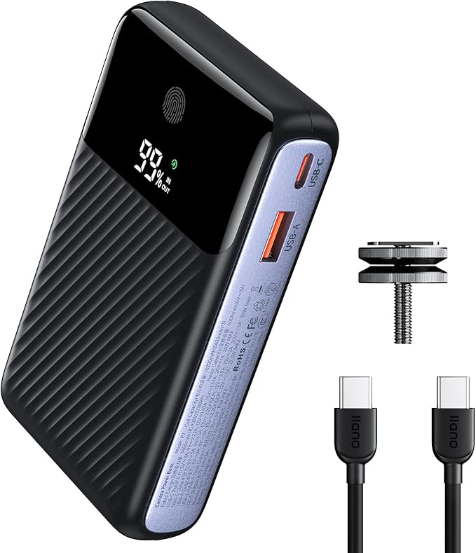 llano 10200mAh Camera Portable Charger, 30W PD Fast Charging, Compatible with Sony, Canon, Nikon, Fujifilm, GoPro, DJI Osmo, Insta360, Akaso, 4-Port DC 8V/12V & USB-C/USB-A Power Bank