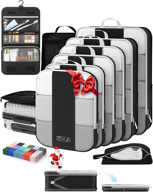 10 Set Compression Packing Cubes for Travel Essentials,Compressible Expandable Packing Cubes for Suitcase,OlarHike Luggage Organizer Bags for Travel,Handy Helper for Organizing Clothes(Black)