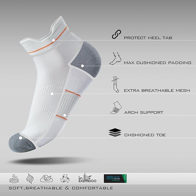 BRISIRA Bamboo Viscose Compression High Ankle Socks Men Women Cushioned Anti Blister HIking Golf Arch Support Running Socks