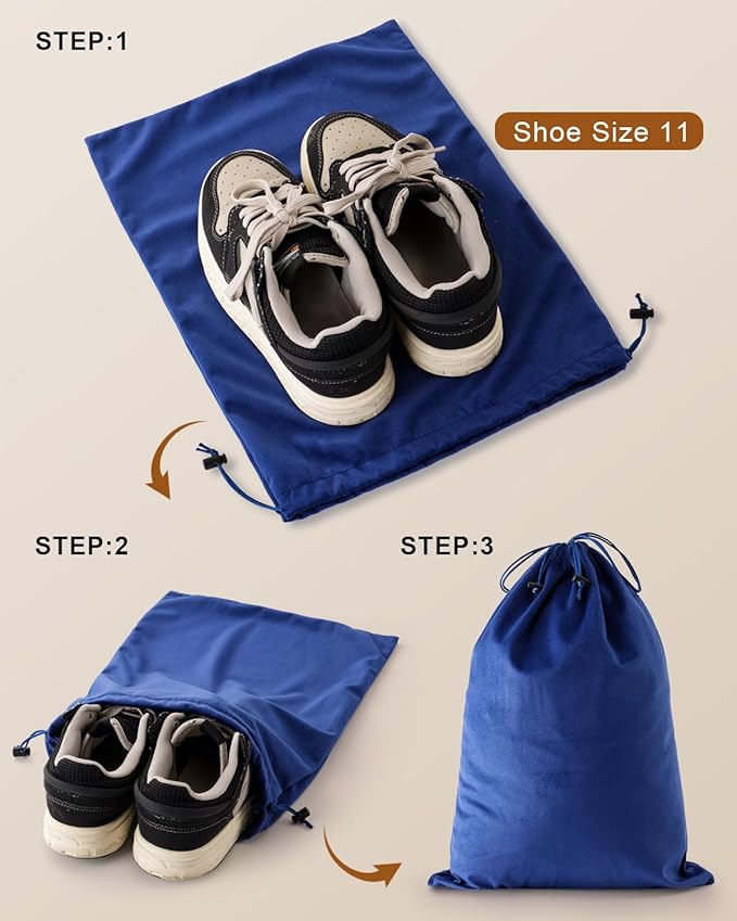 FantasyLife Shoe Bags for Travel, Washable Dust Bags for Storage & Packing, Flannel Shoe Pouch with Drawstring Closure for Purses, Handbags, Shoes & Toys (4, Palace Blue)