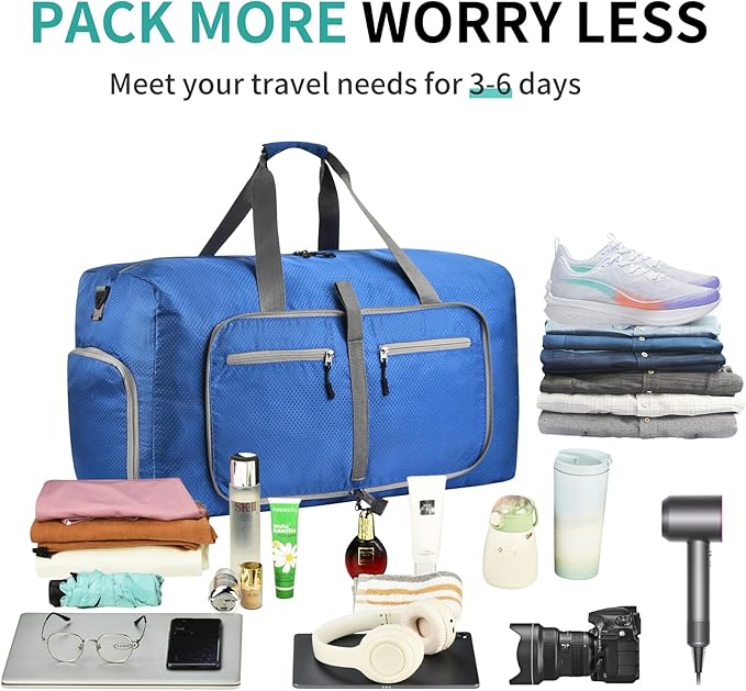 Dimayar Travel Duffle Bag for Men Women - Foldable Duffel Bag with Shoes Compartment - Overnight Bags Waterproof & Tear Resistant(115L,Navy Blue)