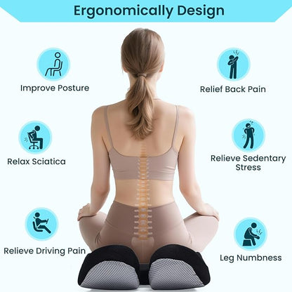 CXC Seat Cushion: Extra Thick Memory Foam with Cooling Gel & ComfortCurve Ergonomic Design - Donut Pillow for Tailbone Pain Relief, Sciatica Support, Orthopedic Office Chair Cushion, Wheelchair.