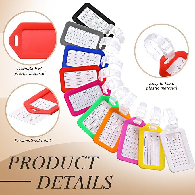 200 Pieces Bulk Luggage Tags for Suitcases Plastic Backpack Book Bag Baggage Name Tags