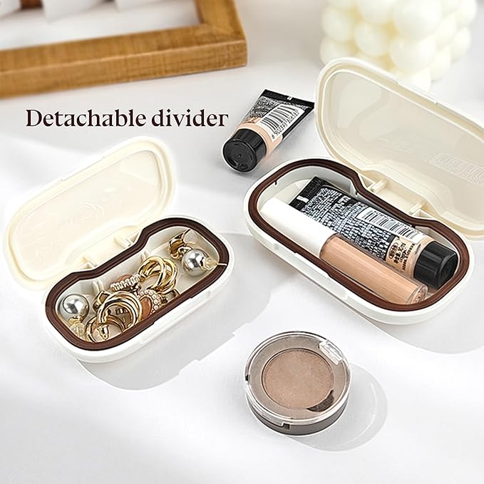 6-Compartment Pill Organizer - Small Compact Daily & Travel Pill Case Container for Vitamins, Medication and Supplements - Portable White Medicine Pill Box Holder with Stylish Cute Design