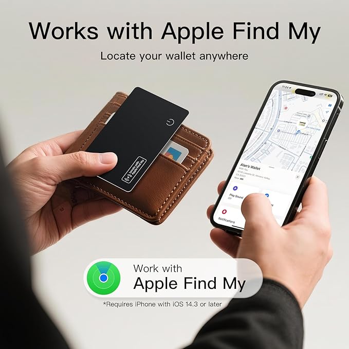 Ultra Slim Air Card Tag: 2025 MFi Certified Wallet Smart Tracker Card - Compatible with Apple Find My Wallets Finder Tracking Cards Tags, Keep Track Item Locator of Luggage, Passport, Purse, Backpack