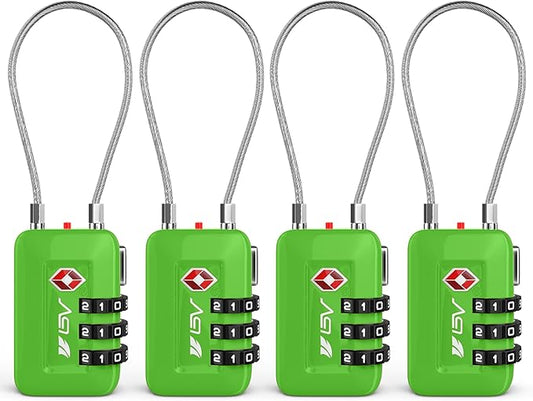 TSA Accepted Luggage Travel Lock, Set-Your-Own Combination Lock for School Gym Locker, Luggage Suitcase Baggage Locks, Filing Cabinets, Toolbox, Case(Green, 4 Pack)