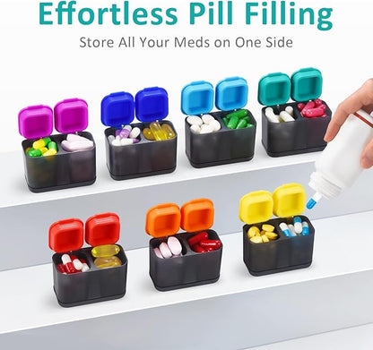 Fullicon Moisture-Proof Pill Organizer 2 Times a Day, Weekly Pill Boxes & Organiser with Silicone Lids, Large Capacity AM PM Pill Organizer 7 Day, Travel Pill Case for Vitamins (Black Rainbow)