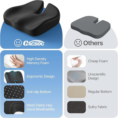 Seat Cushion, Extra Large Memory Foam Cushion for Office Chair Cushions, Ergonomic Cushions Pad Pillow for Pressure Relief Sciatica & Pain Relief for Long Sitting