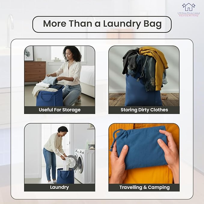 LFH Home Large Premium Cotton Canvas Laundry Bag with Drawstring and Handles Heavy Duty, Multi-Use, and Washable for Home, Travel, College or Storage 28x36 (Pack of 2)-Sky Blue