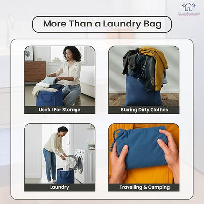 LFH Home Large Premium Cotton Canvas Laundry Bag with Drawstring and Handles Heavy Duty, Multi-Use, and Washable for Home, Travel, College or Storage 28x40 (Pack of 4)-Sky Blue