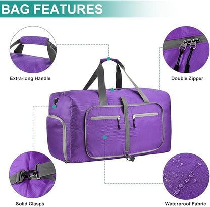 Dimayar Travel Duffle Bag for Men Women - Foldable Duffel Bag with Shoes Compartment - Overnight Bags Waterproof & Tear Resistant(115L,Purple)