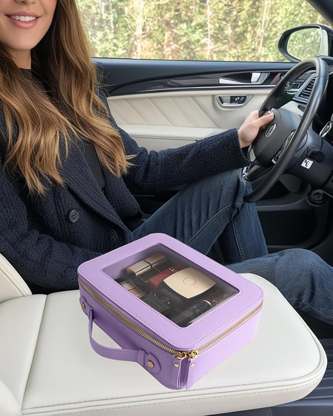 Travel Clear Makeup Bag Set, TSA Approved Cosmetic Bag Case with Zipper Portable Makeup Pouch Toiletry Bag Women Traveling Cosmetic Organizer Storage Bag Car Organizer Car Essentials for Women