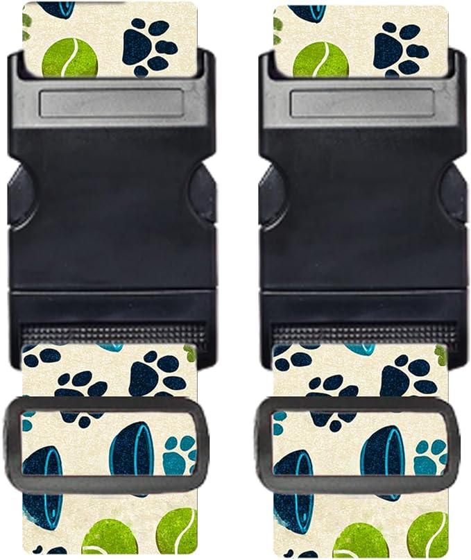 Nuxovilar Luggage Straps of 2 Set Pet Paws Bowls Tennis Balls Pattern, 1.96x90.5 inches - Luggage Straps for Suitcases, Ideal for Pet Owners, Travel, Outdoor Trips