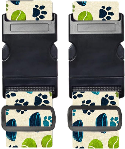 Nuxovilar Luggage Straps of 2 Set Pet Paws Bowls Tennis Balls Pattern, 1.96x90.5 inches - Luggage Straps for Suitcases, Ideal for Pet Owners, Travel, Outdoor Trips
