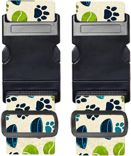 Nuxovilar Luggage Straps of 2 Set Pet Paws Bowls Tennis Balls Pattern, 1.96x90.5 inches - Luggage Straps for Suitcases, Ideal for Pet Owners, Travel, Outdoor Trips