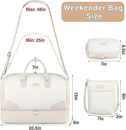 Weekender Bag for Women, Travel Duffel Bag Carry On Overnight Bag with Shoe Compartment Large Nylon Travel Weekend Tote Bag