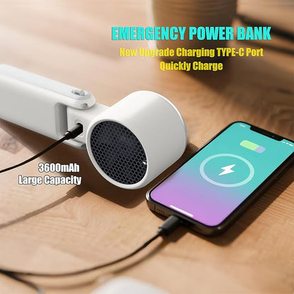 Foldable Handheld Fan | 5-Speed Turbo Blast | 16-Hour Runtime | Type-C Fast Charging | 3-in-1 Portable Design - Perfect for Travel, Camping, Office & Gifts