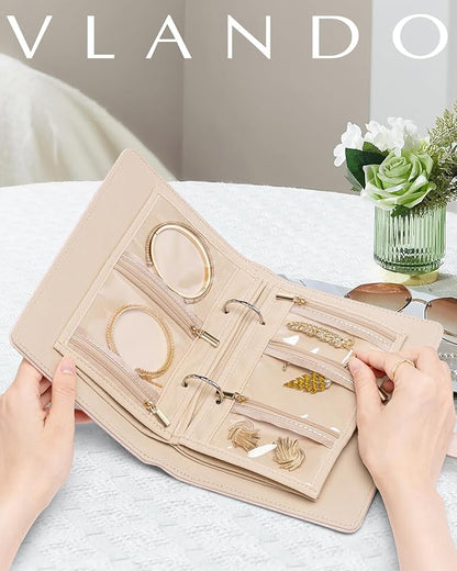 Vlando Travel Jewelry Case,Graduation Gifts,Jewelry Organizer Box with Clear Zipper Velvet Jewelry Pouch Bag, PU Leather Jewelry Case,Gift for Women-Pink