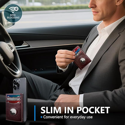 Airtag Slim Leather Wallet for Men - 12-Card Capacity, Magnetic Closure, Money Clip & Simplified Bill Compartment, RFID Blocking (4.3" x 3.0") | Gift Boxed