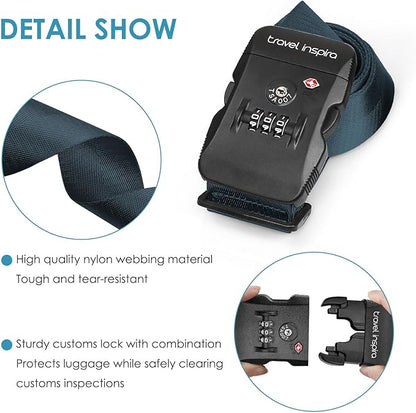 Travel Inspira Luggage Straps for Suitcases with TSA Lock, Protect Your Luggage Anti-Burst, High Visibility Color, Easy to Identify Luggage Adjustable Heavy Duty Belt for 20-32 Inch Suitcases