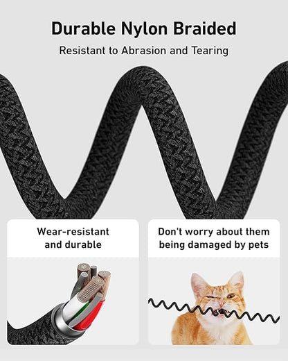 Coiled USB C to Lightning Cable 3FT, 2 in 1 iPhone 15 Charger Cord for Car Nylon Braided Multi Type C to TypeC Fast Charging Cables for iPhone 17 16 15 14 13 12 11 iPad, Samsung Galaxy Sony - 1Pack