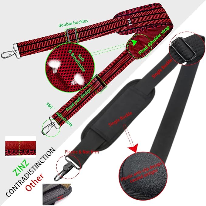 Shoulder Strap 78" Universal Handbag Strap with Ultra-thick Fixed Padded and Dual Balanced Adjustable Buckles Shoulder Crossbody Strap for Briefcase Messenger Bag Laptop bag Luggage，Bk&Red Jacquard