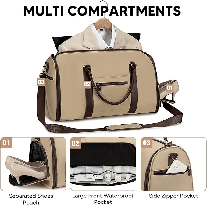 Garment Bag for Airplane Travel, Carry On Garment Duffle Bags for Women, 2 in 1 Travel Suit Bag with Shoes Compartment Carry on Bag Hanging Garment Bag Travel with Shoulder Strap,Black