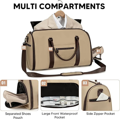 Garment Bag for Airplane Travel, Carry On Garment Duffle Bags for Women, 2 in 1 Travel Suit Bag with Shoes Compartment Carry on Bag Hanging Garment Bag Travel with Shoulder Strap,Black