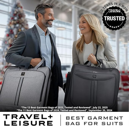 Premium Suit Garment Bag Carry On - Hangs 4 Suits - Travel & Business with Shoulder Strap and Laptop Compartment