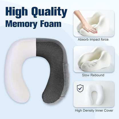 Neck Pillow for Traveling, Travel Pillows for Airplanes,100% Pure Memory Foam Travel Neck Pillow, Adjustable Flight Pillow, Portable Plane Accessories with Eye Mask, Earplugs, Carry Bag