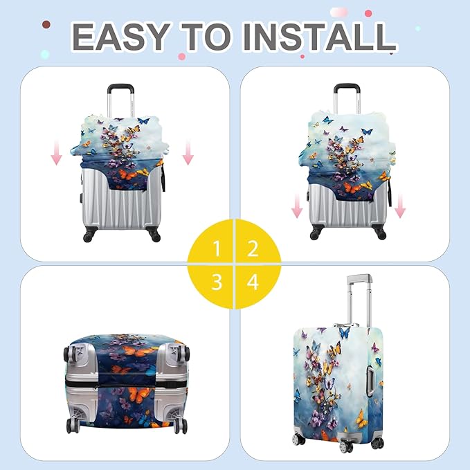 ANNA QUEEN Butterflies & Flowers Luggage Cover, Stunning Floral Butterfly Design, Stretchable, Washable Travel Sleeve for 20-34 Inch Luggage