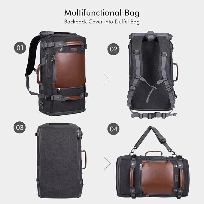 WITZMAN Travel Backpack for Men Women Carry on Luggage Backpack Canvas Rucksack Duffel bag with Shoe Compartment（A2021 big size black）