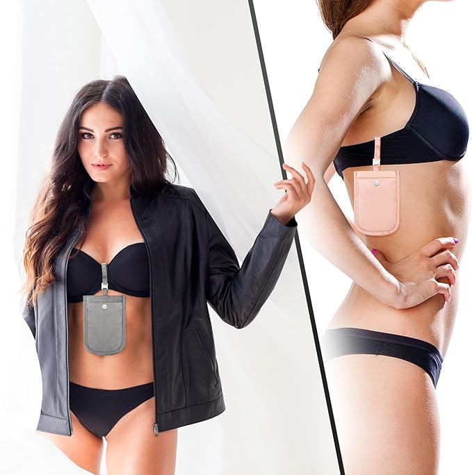 Kajaia 3 Piece Hidden Bra Wallet Women Adjustable Undercover Travel Bra Wallet Secret Pocket Pouch for Credit Card Money Secure(White, Pink, Gray)