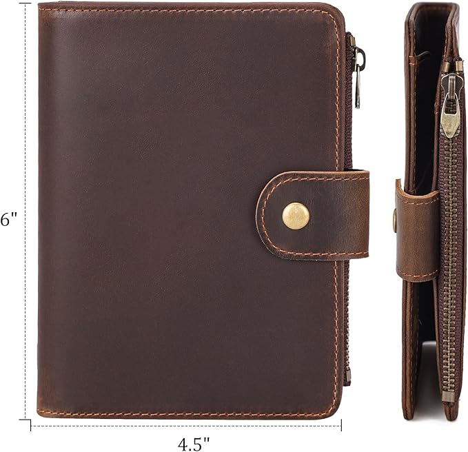 Polare Full Grain Leather Travel Passport Holder with YKK Zipper Pocket Snap Passports Cover RFID Blocking Passport Wallet Holders 2 Passports (Dark Brown with Zipper Pocket)