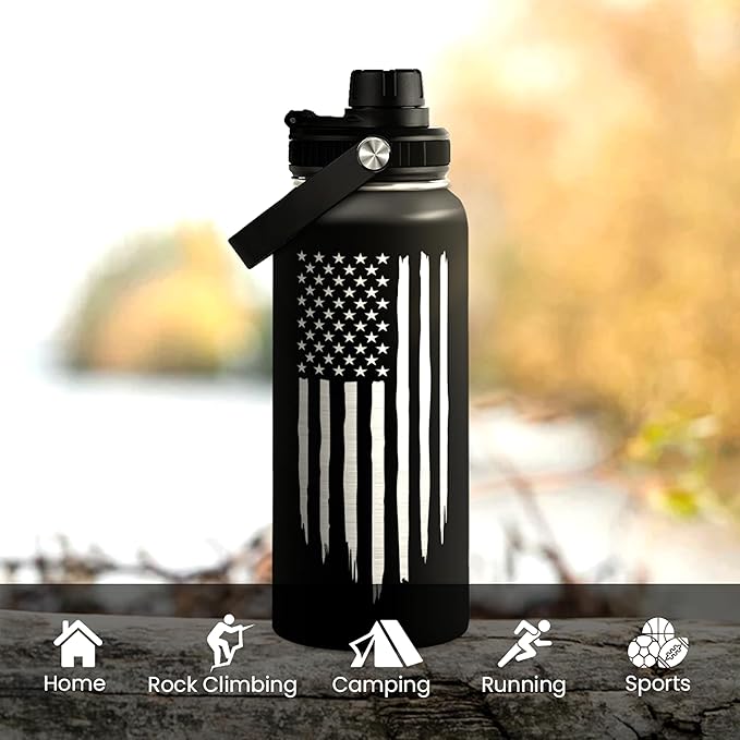 American Flag Water Bottle 32oz - SA Water Bottles Stainless Steel Insulated with Lid, America Gifts Ideas for Men Gym Sports Outdoor Workout