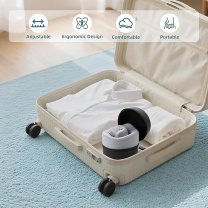 GOLDORANGE Travel Pillow Upgraded Airplane Neck Pillows Chin Support Adjustable Memory Foam Travel Essentials for Car Home Office Headrest Sleep with with Eye Masks Earplugs and Luxury Bag, Gray-Blue