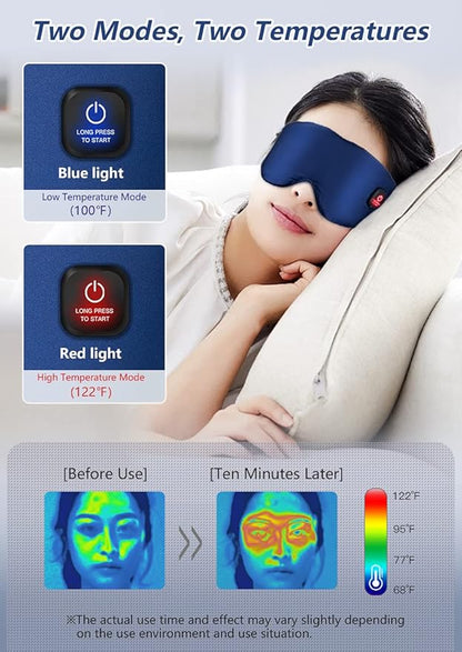 Heated Eye Mask Cordless for Dry Eyes, USB Eyes Heating Pad, Rechargeable, Real Silk, Sleep Mask for Men Women, Warm Eye Compress for Relief Stye, Blepharitis, Chalazion Navy