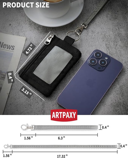 Minimalist Wallet For Mens Womens, Keychain RFID Blocking Zipper Small Wallet with ID Window 2 Lanyards,Water Resistant Travel Cash Card Coin Case Boys Girls