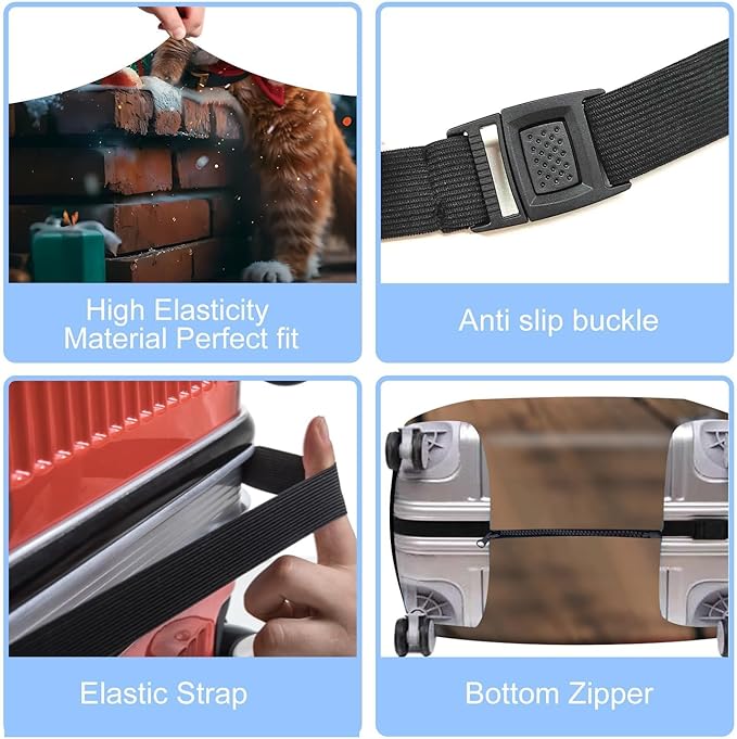 Christmas Cat Luggage Cover – Cute Santa Kitty Suitcase Protector, Holiday Travel Luggage Sleeve, Stretchable & Waterproof,M