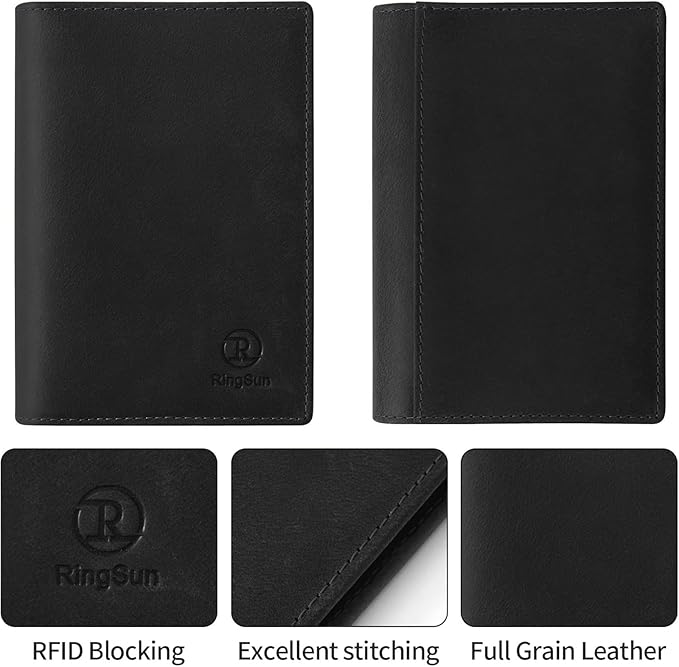 Ringsun Leather Passport Cover for Men Women, RFID Passport Wallet Case Travel Passport Holder for Family