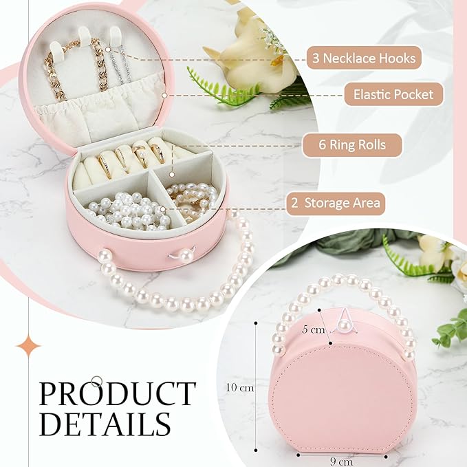 Weysat 8 Pack Travel Jewelry Case Bulk Mini Bridesmaid Jewelry Box Small Earring Storage Organizer for Women Proposal Gifts(Pink, Leather)