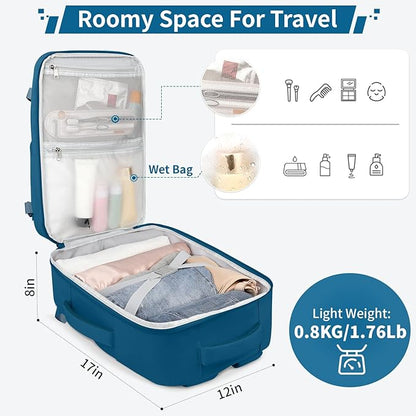 ZOMFELT Travel Backpack for Women Men, Carry On Backpack, TSA 15.6inch Laptop Backpack Flight Approved, Personal Item Travel Bag Nurse Bag Casual Daypack for Weekender Business Trip, Blue