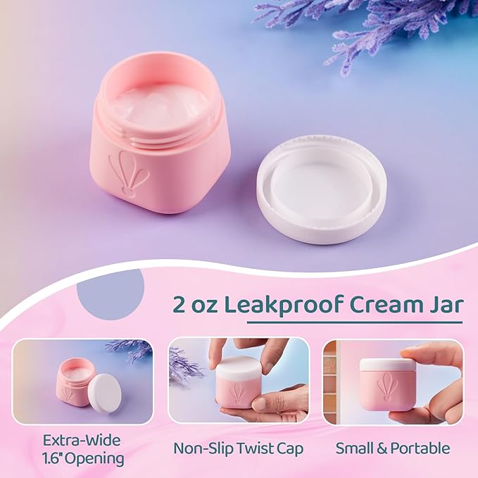 INSFIT 8 Pack Silicone Travel Bottles & Cream Jars with Toiletry Bag, 3oz Leakproof Containers & 2oz Jars with Waterproof Labels, BPA-Free Squeezable Toiletries Set for Shampoo, Lotion, Cosmetics