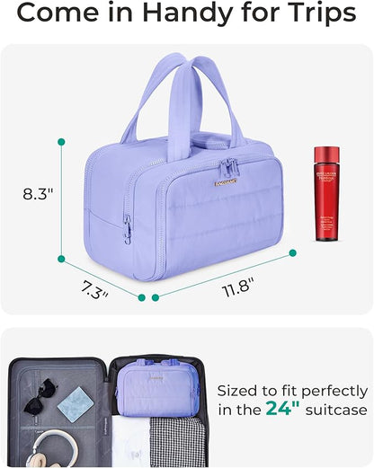 BAGSMART Travel Toiletry Bag, Crush Toiletry Bag for Women, Wide-open Puffy Toiletry Bags for Traveling, Large Travel Cosmetic Makeup Bag Organizer for Accessories,Toiletrie, Purple