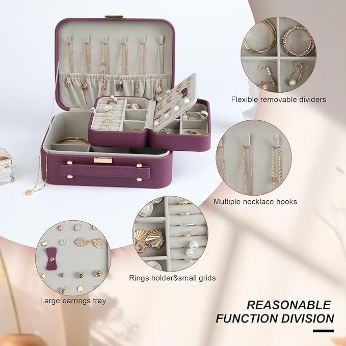 Large Jewelry Case Organizer - Travel Jewelry Box and Portable Case, Burgundy Red