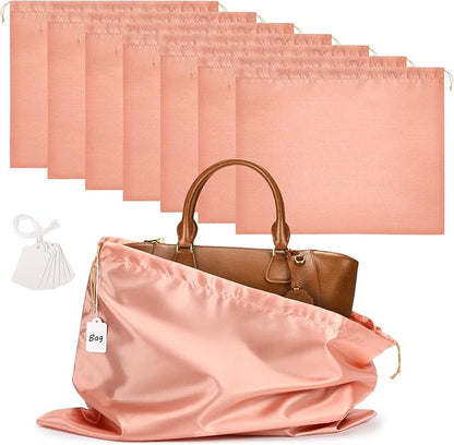 Ewen 7 Pack of Pink Orange Dust Bags for Handbags, 19.6x15.7in Dustproof Satin Purse Bags with Drawstring for Travel, Covers for Shoes and Boots, Silk Bags for Storage, Dust Cover Bag for Garment