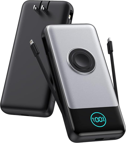 Portable Charger for iPhone with Built-in Cables and AC Wall Plug,Upgraded 26800mah Fast Charging USB C Power Bank,25W PD Travel Essential Battery Pack for iPhone 17/16/15/14/13,Galaxy,Apple Watch