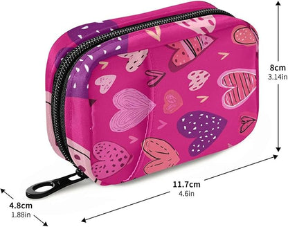 Hot Pink Doodle Hearts Stars Travel Pill Organizer Case Box Container Weekly Portable Vitamin Medicine Holder Storage Bag with Zipper Removable